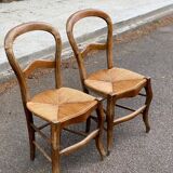 2 Louis Philippe chairs, solid curved wood and straw