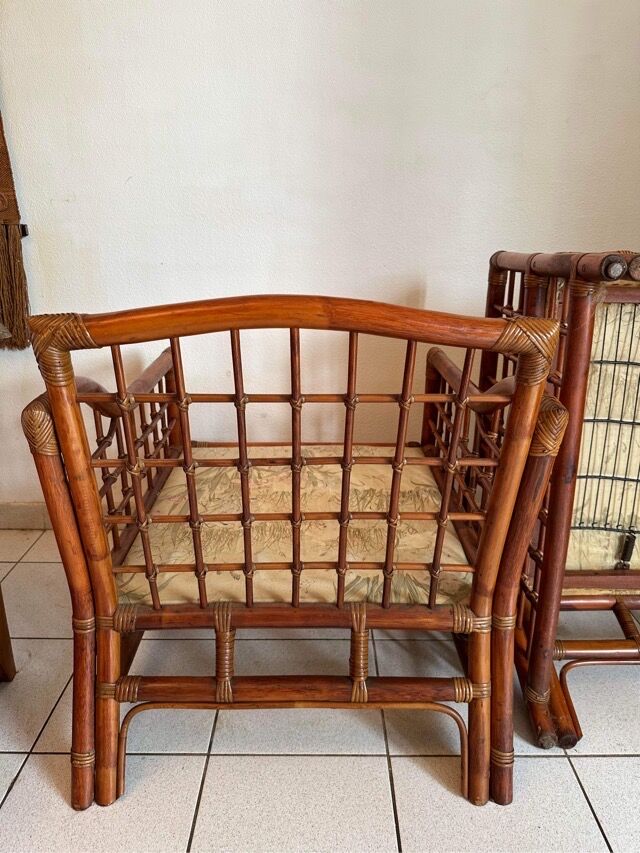 Pair of Rattan and Bamboo Armchairs