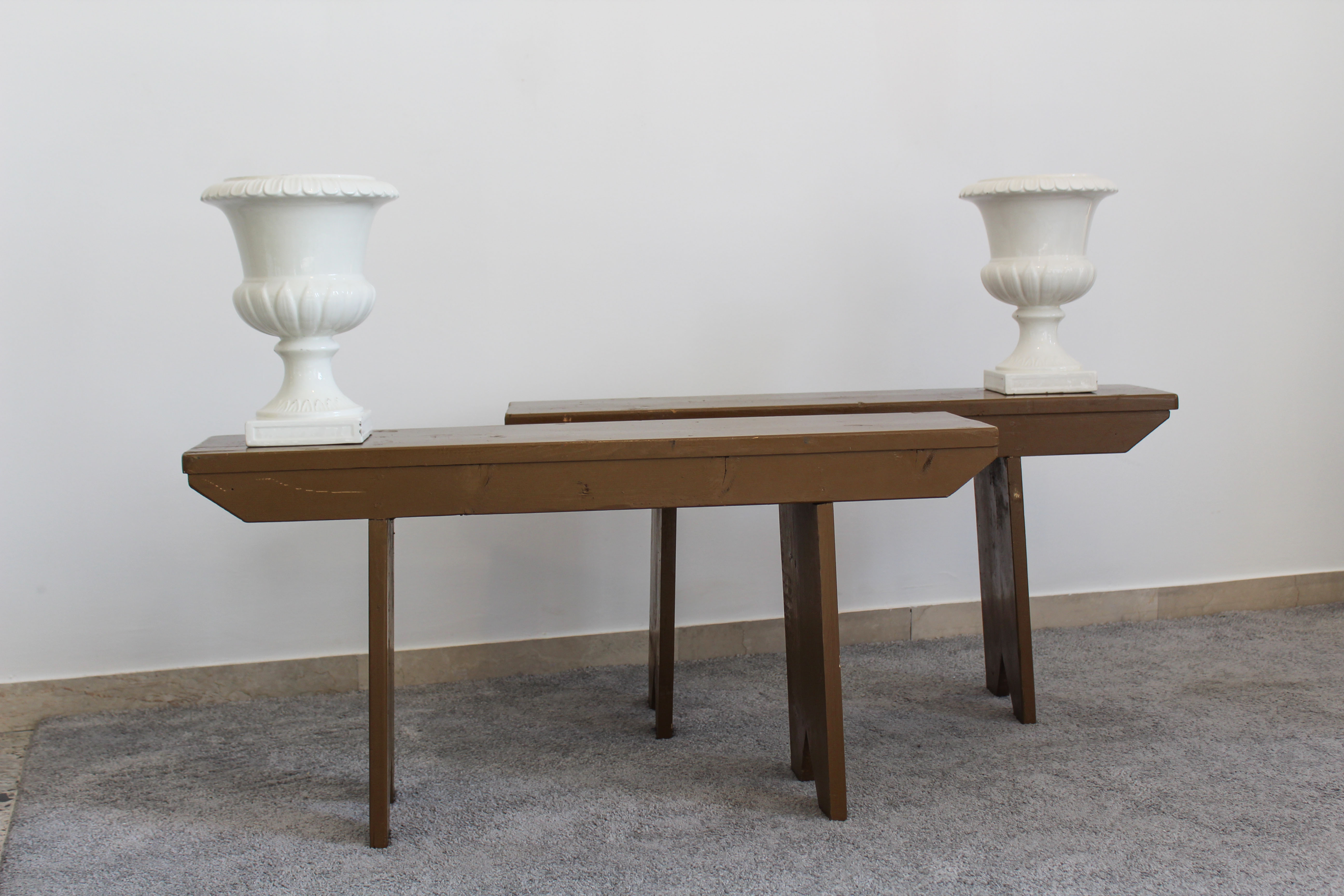 Pair of Spruce Wood Benches, Italy 50s