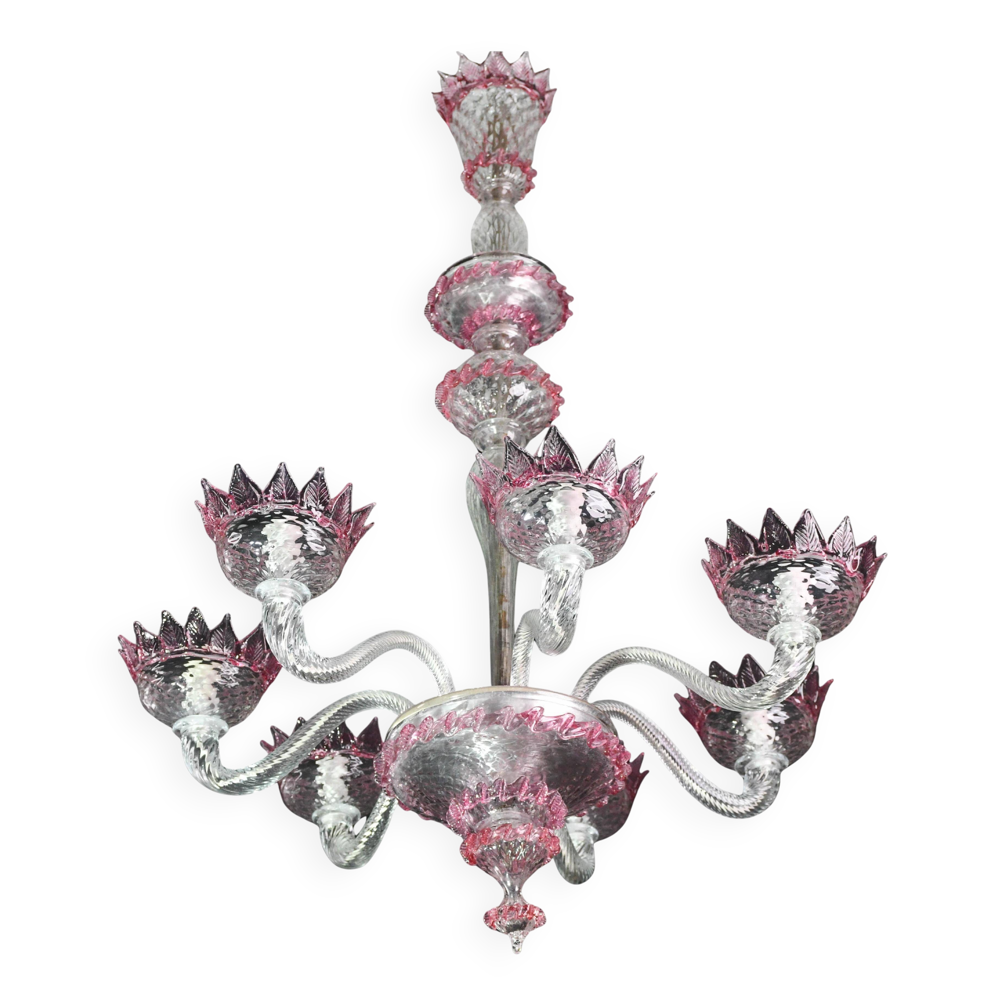 Wonderful Vintage Pink Venetian Chandelier Murano Glass 7 arms
