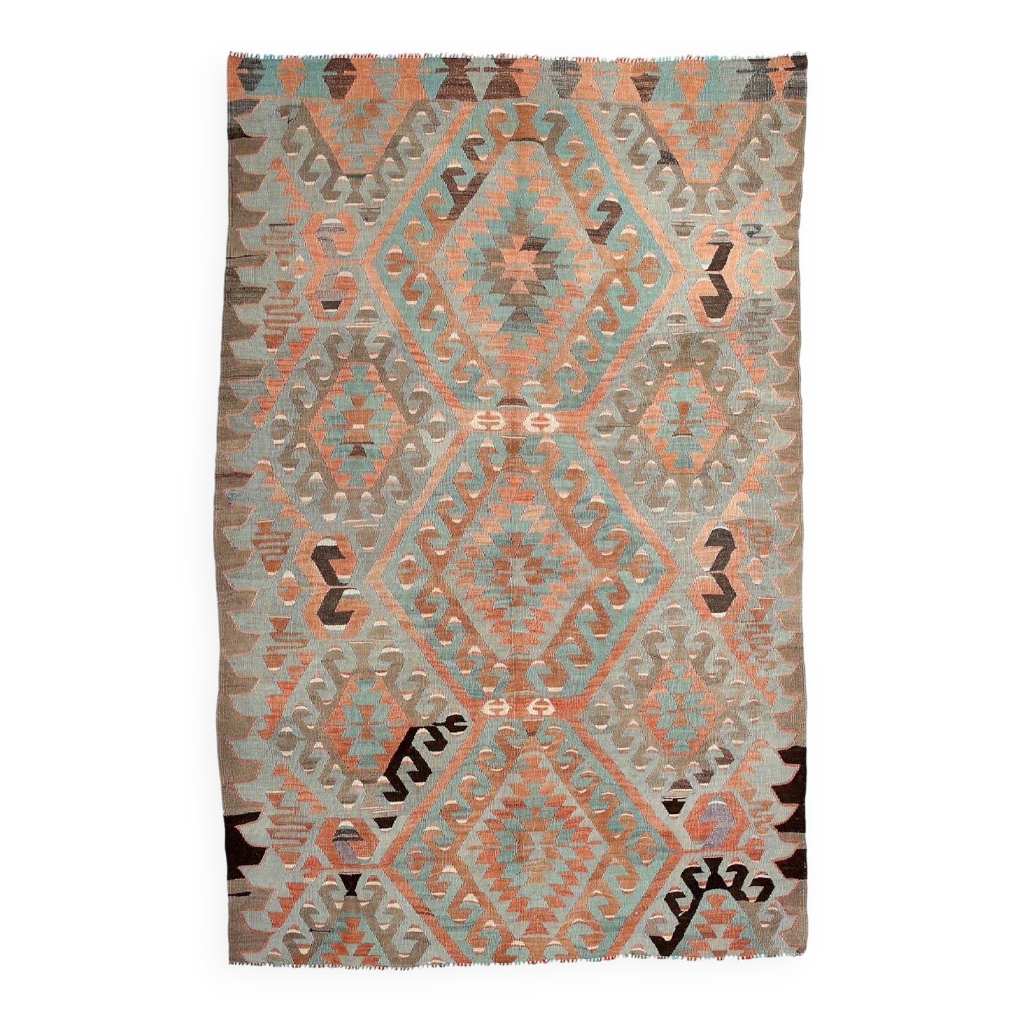 5x8 Blue & Brown Turkish Vintage Kilim Rug, 153x235Cm SK 35166