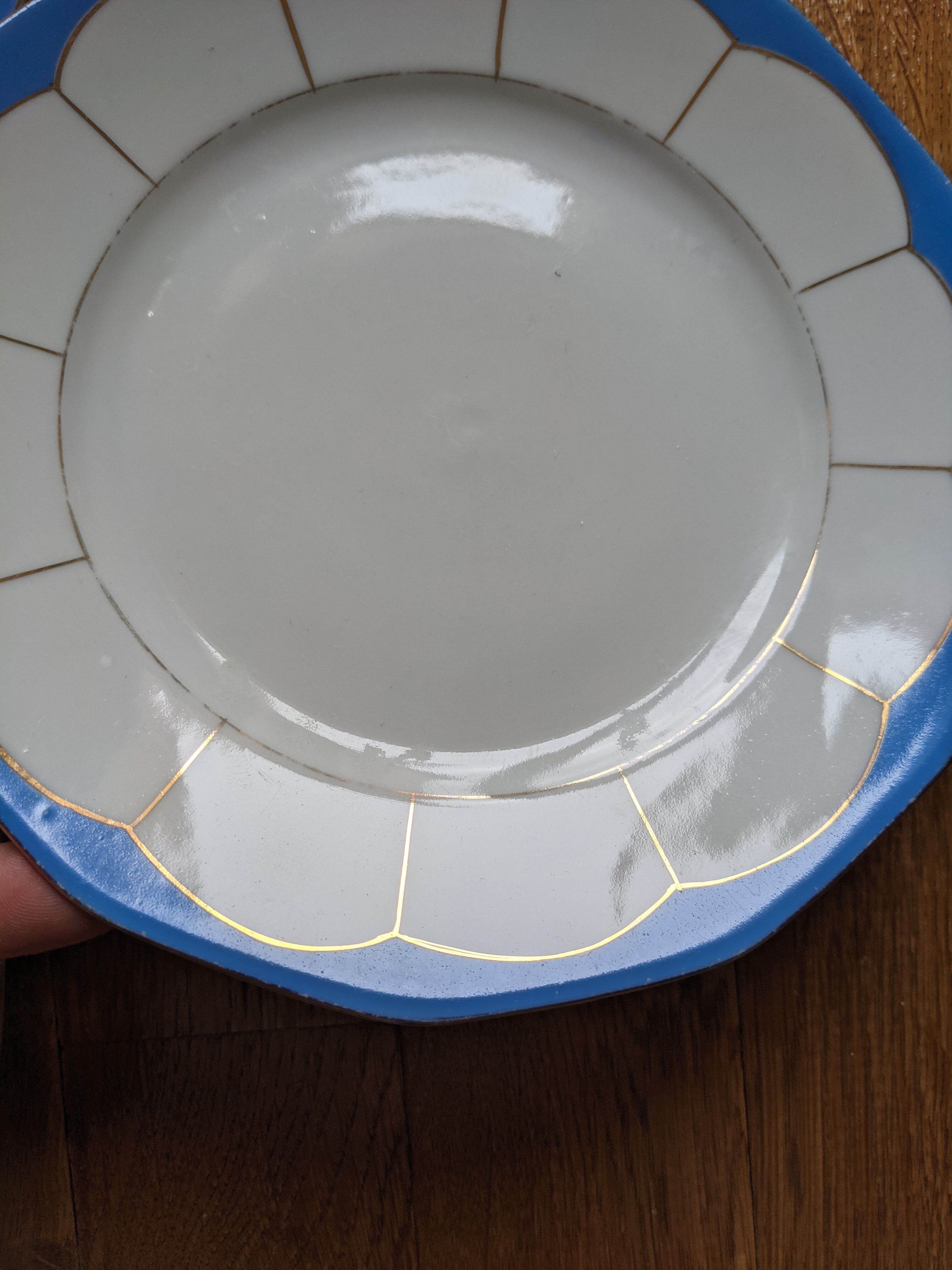 7 Vintage plates with golden blue porcelain dessert