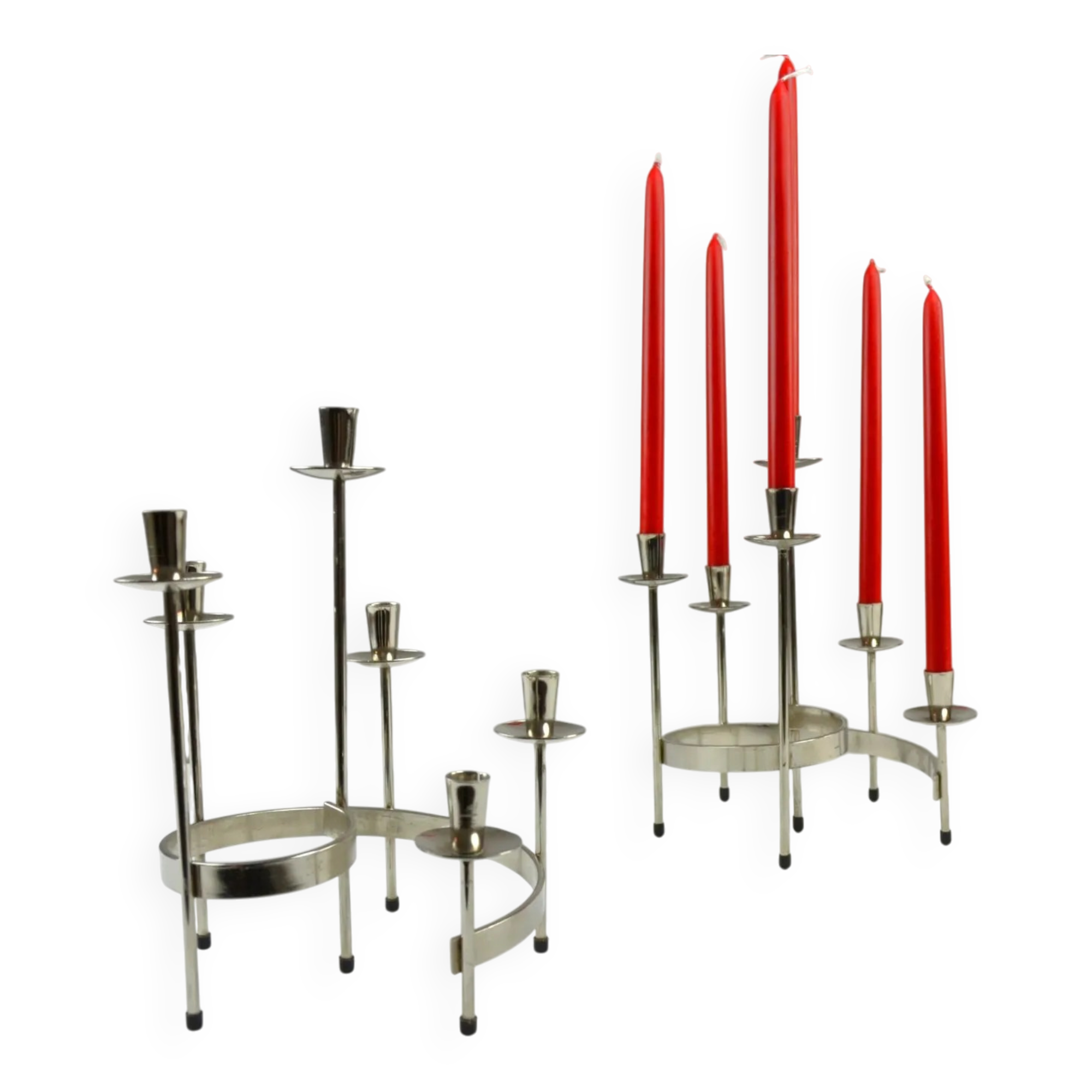 Pair of White Metal “Spiral” Candle holders by Gunnar Ander for Ystad-Metall, Sweden, 1960s