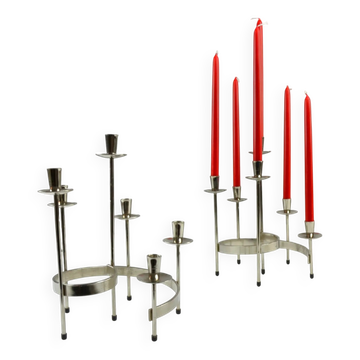 Pair of White Metal “Spiral” Candle holders by Gunnar Ander for Ystad-Metall, Sweden, 1960s
