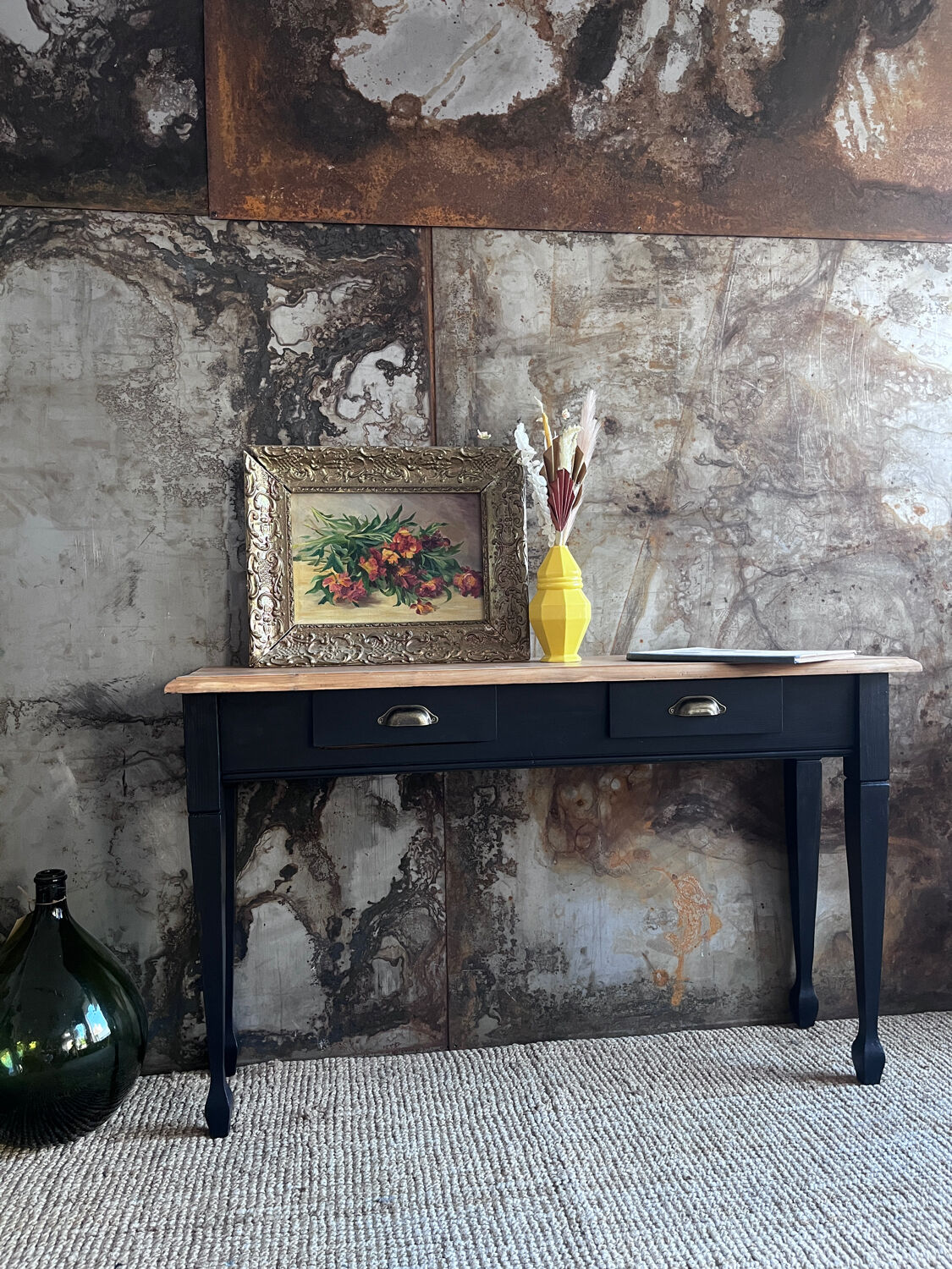 Console raw wood and absolute black