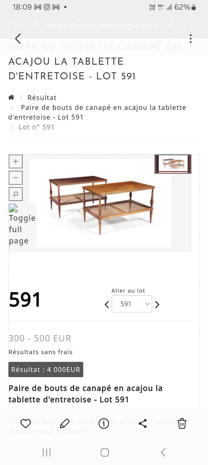Coffee table / side table in mahogany with a rattan shelf.
