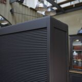 Solid oak shuttered wardrobe, anthracite grey, French work circa 1950