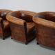 Fauteuils club vintage hollandais en cuir cognac, lot de trois