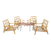 4 bamboo armchairs and a vintage coffee table