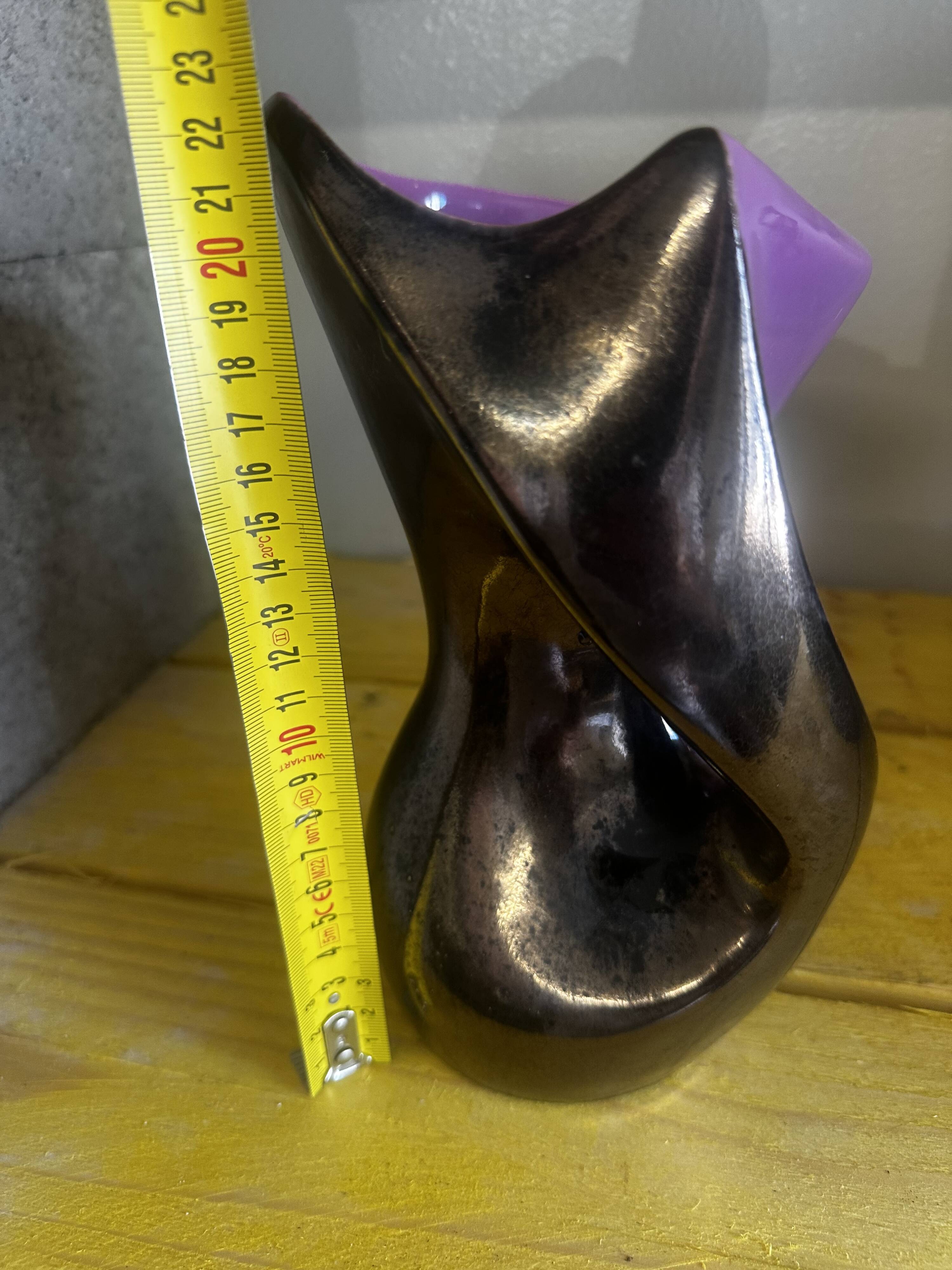 Free-form vase in iridescent black and mauve ceramic, Germany 1960
