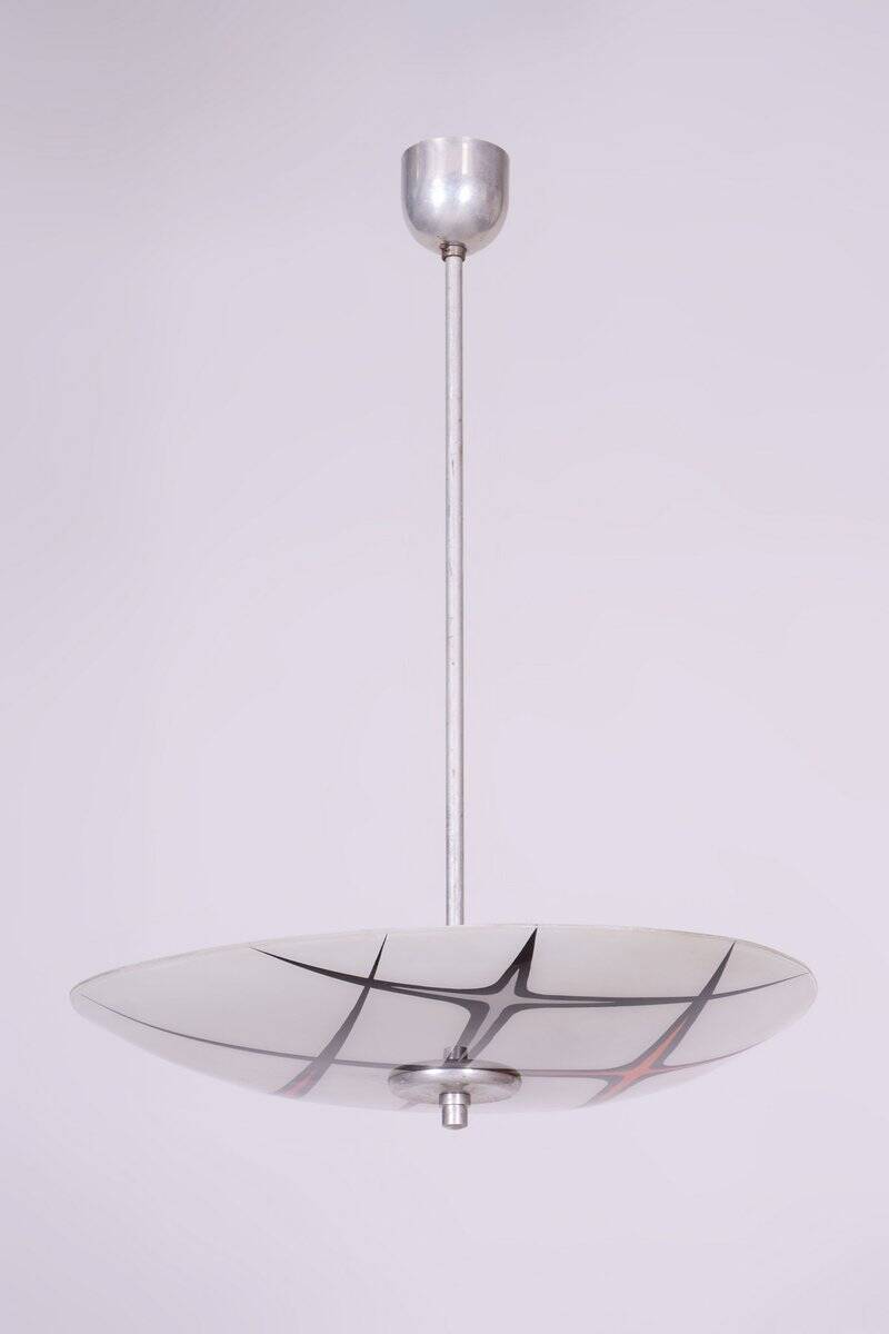 Mid-Century Chandelier in Chromed Steel and Glass, Czech, 1950s