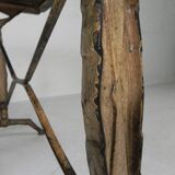 Art Deco bistro table with oak top on cast iron table