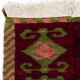 Vintage Hand-Knotted Turkish Tulu Rug with Geometric Hooked Motifs in Burgundy, Green and Pink, 100% Wool