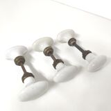 Set of 3 white porcelain button door handles