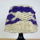 Purple ceramic lamp and wool lampshade 70s