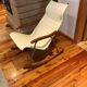 Mid-Century brown leather rocking chair, wood and silver steel by Takeshi Nii