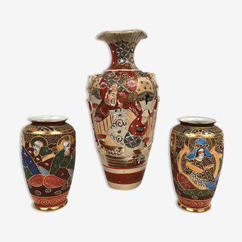 Set of three Japanese Satsuma vases