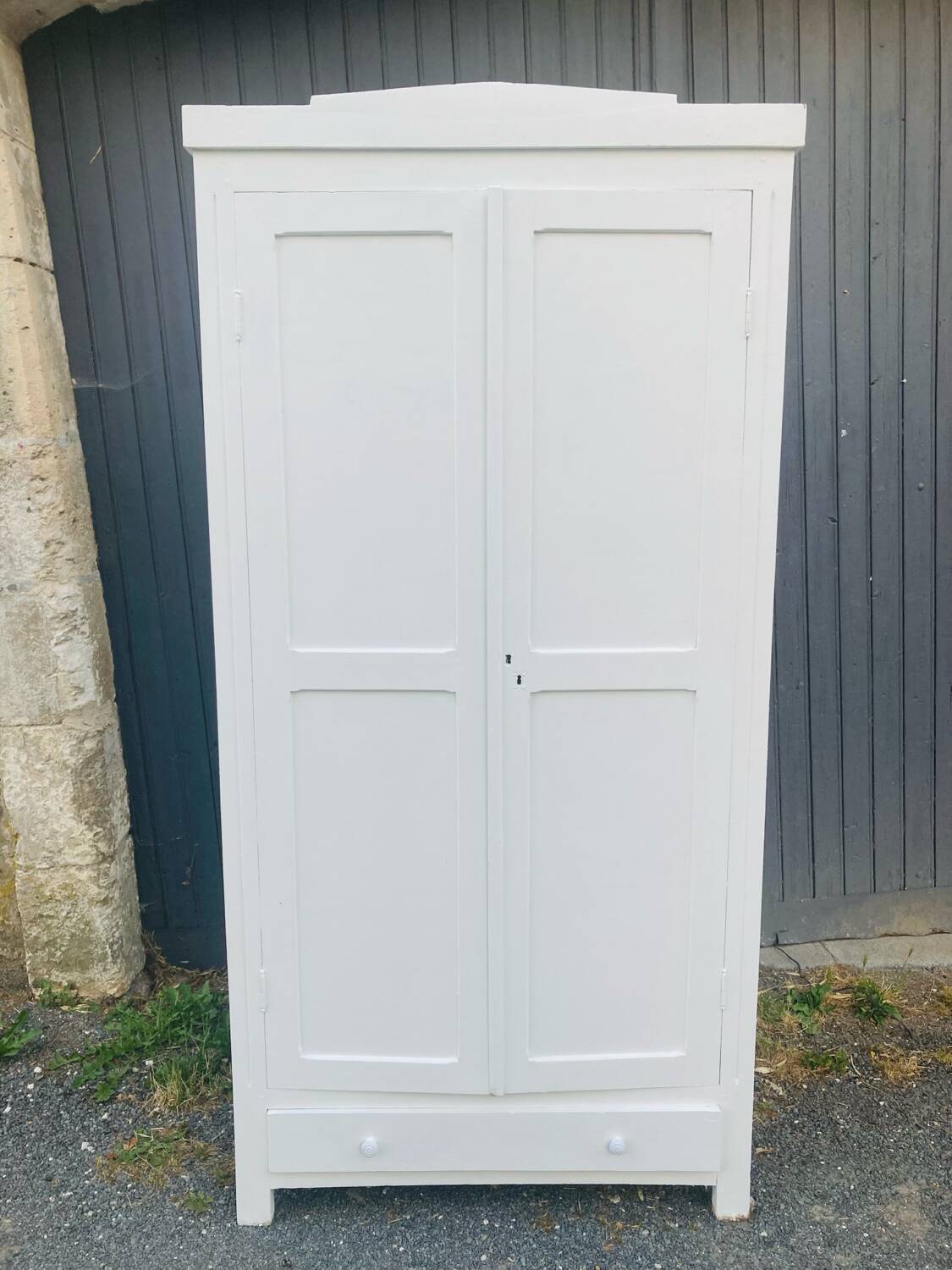 Antique white Parisian wardrobe with Majorelle blue interior