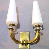 Pair of Art-Déco bronze & opaline sconces from Maison Lunel, France, 1950