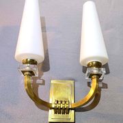 Pair of Art-Déco bronze & opaline sconces from Maison Lunel, France, 1950