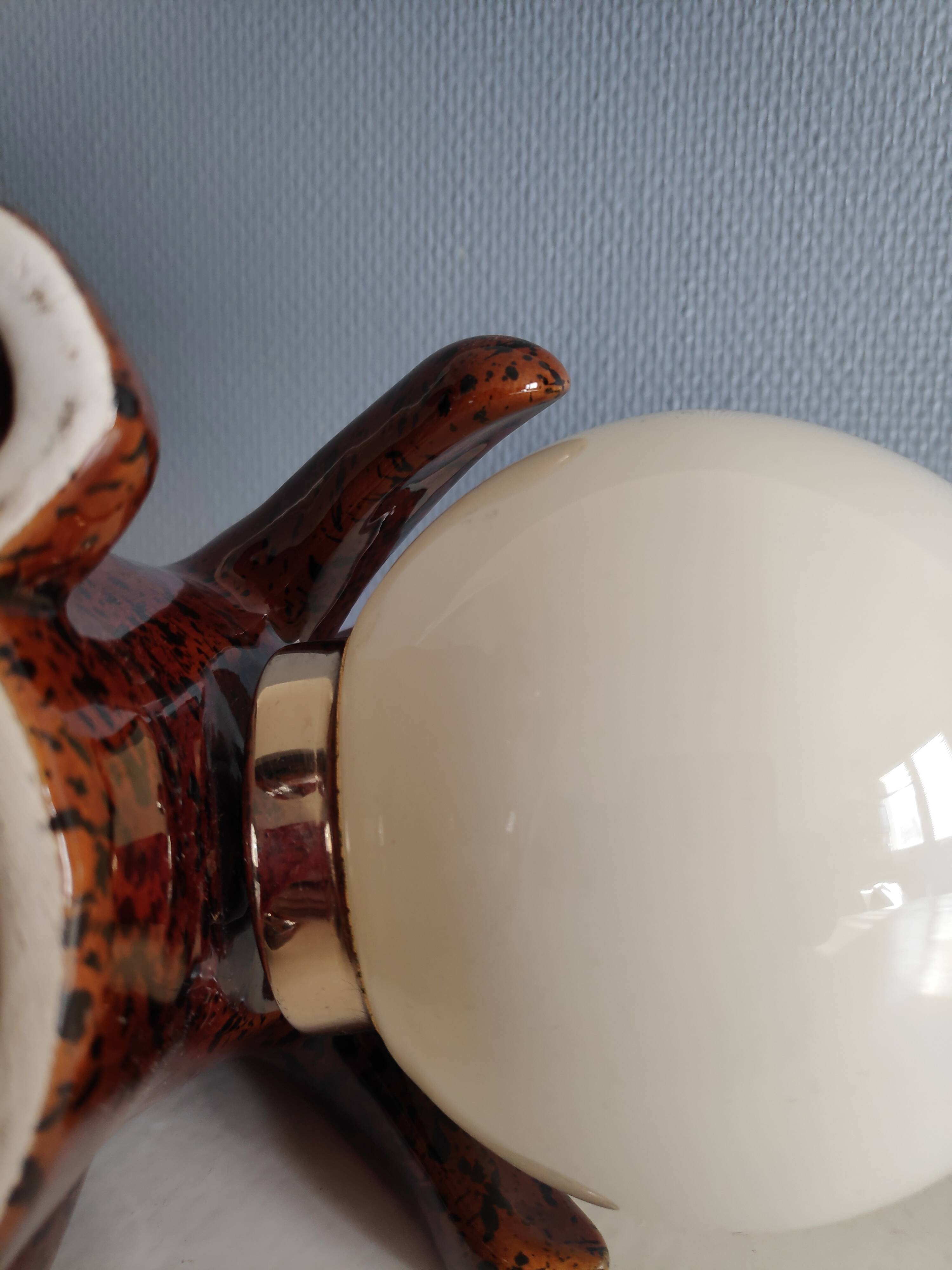 vintage bear lamp in brown ceramic and white opaline globe