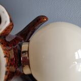 vintage bear lamp in brown ceramic and white opaline globe