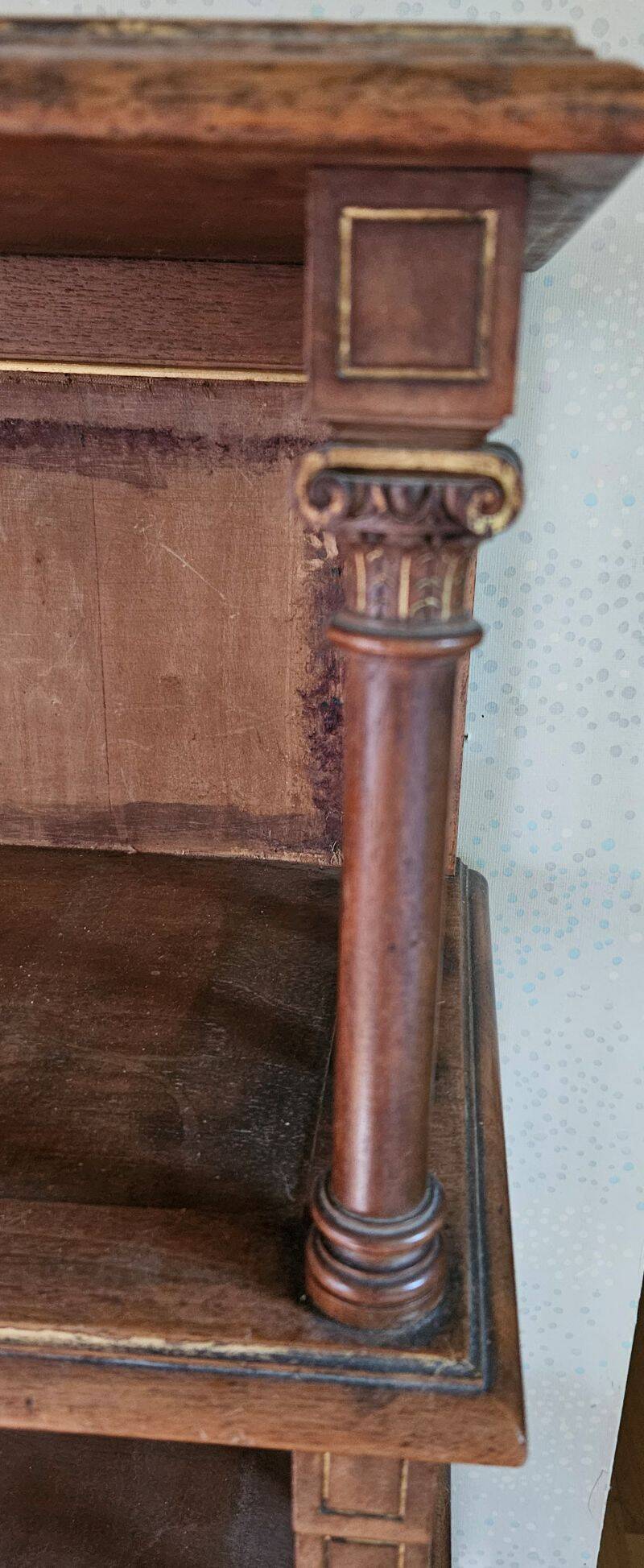 Glass-fronted walnut shelf