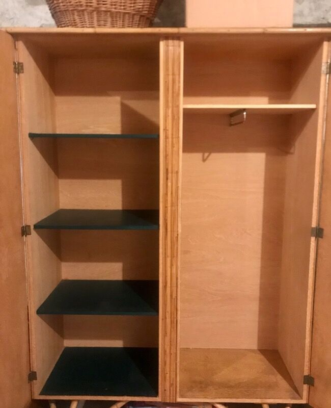 Split bamboo cabinet and engravings under glass 1960