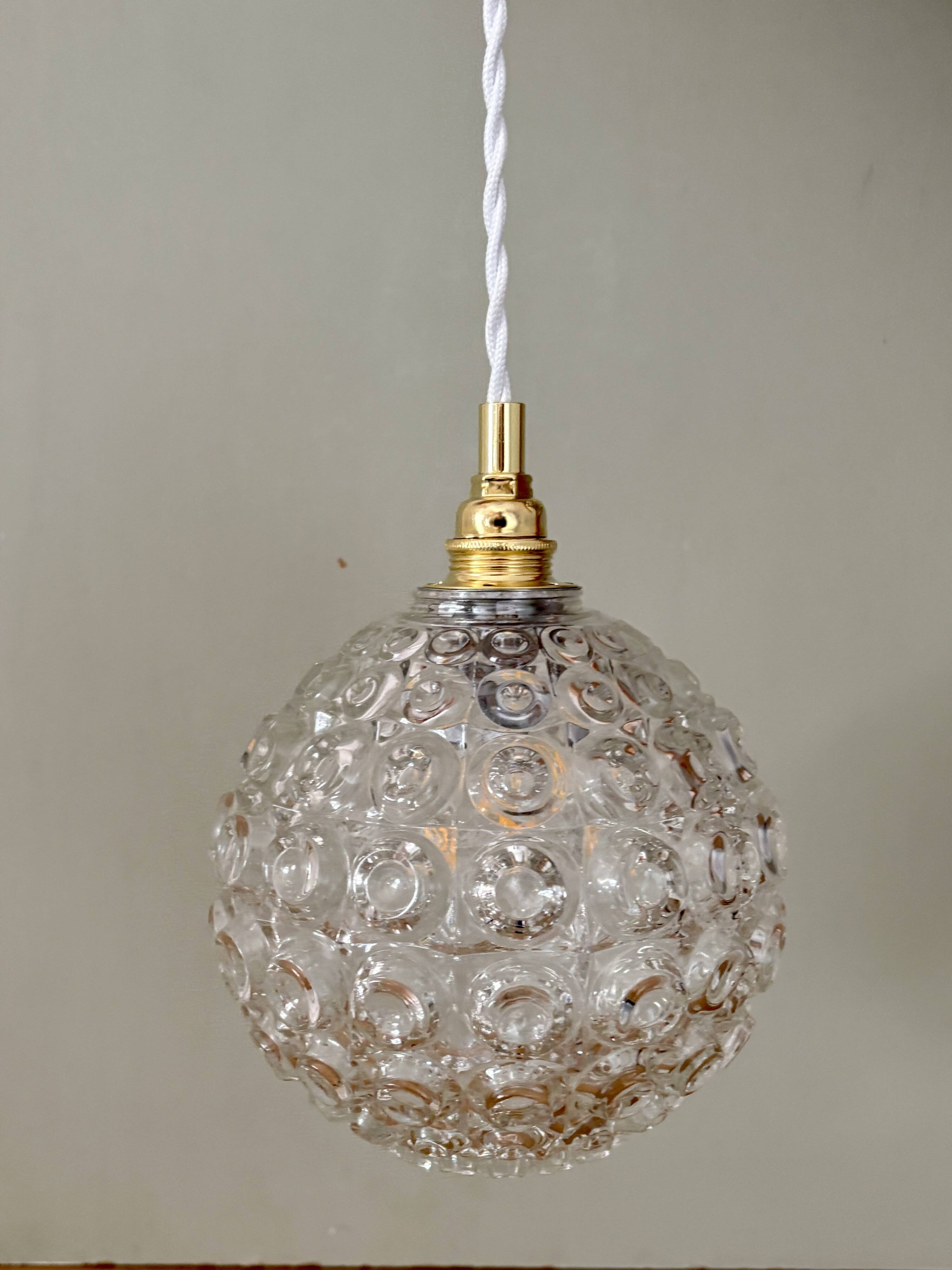 Vintage molded glass globe pendant light