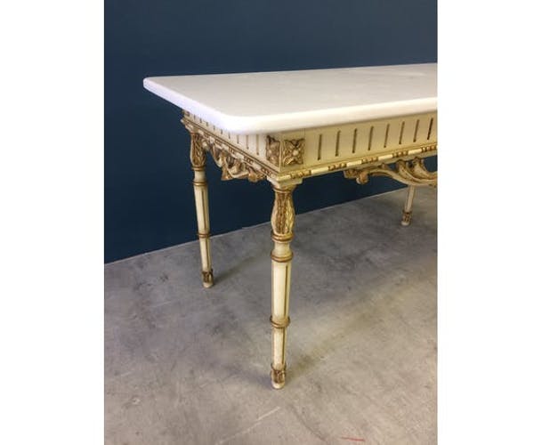 Antique wooden and marble coffee table