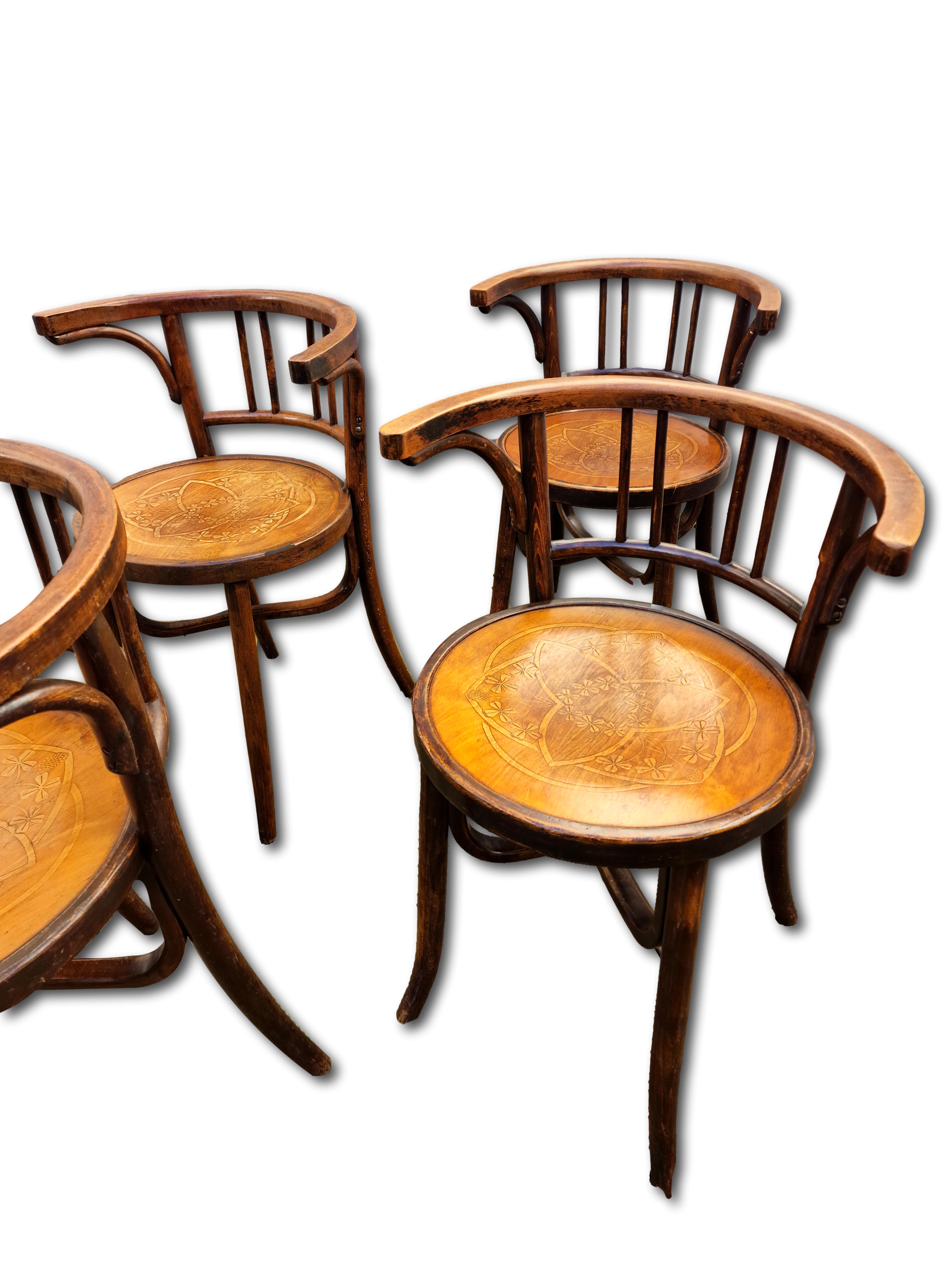 Art Nouveau Chairs Arched Wood and Floral Decoration, 1910s