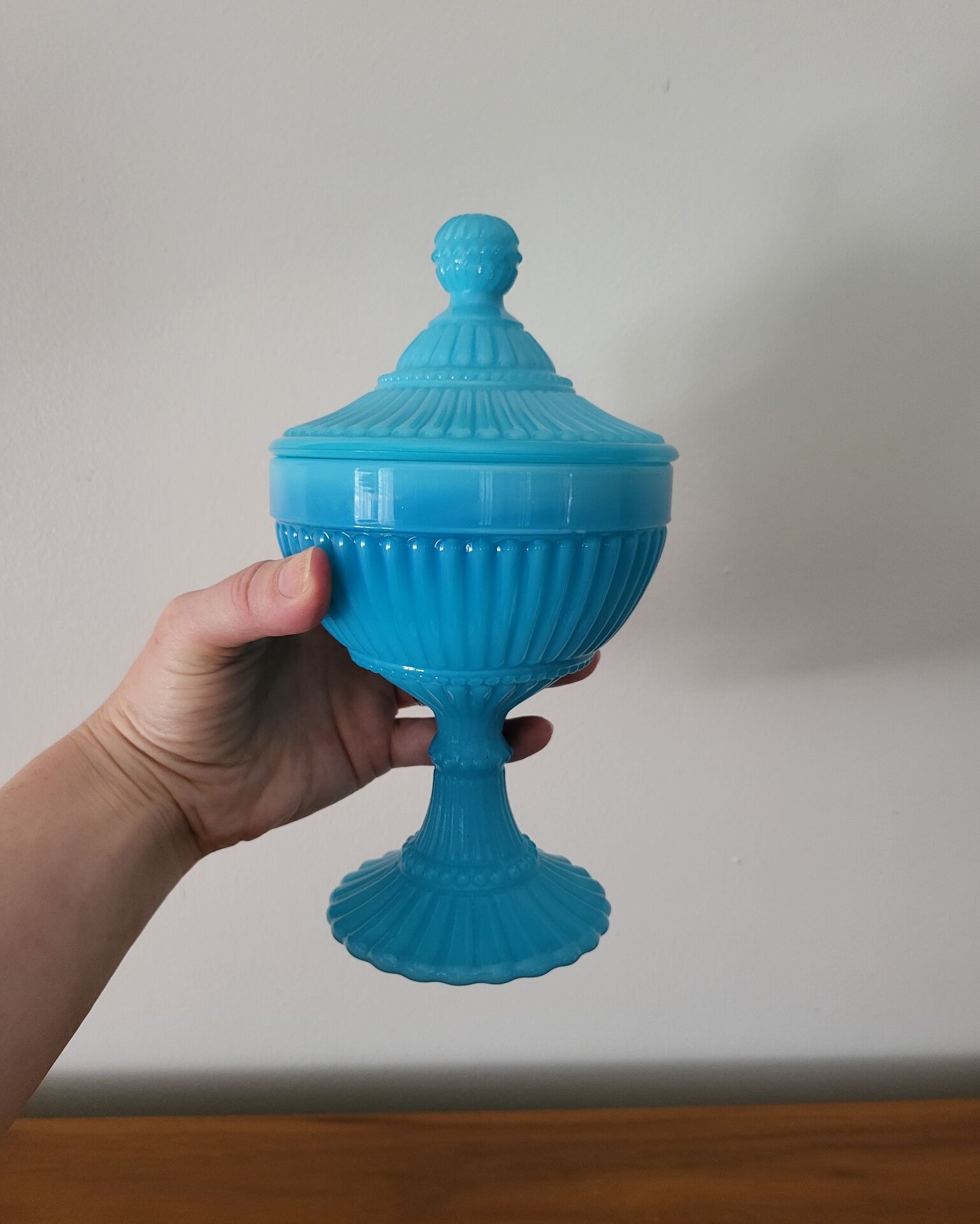 Turquoise Blue Opaline Glass Candy Box