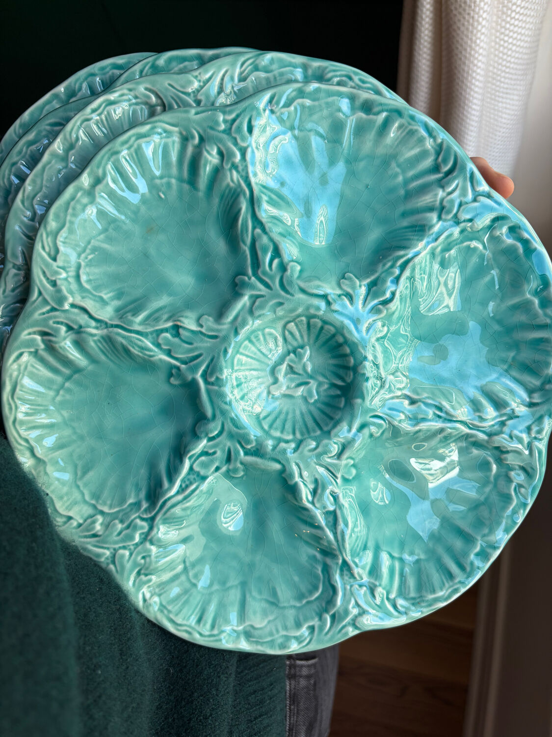 Gien oyster plates in slipware