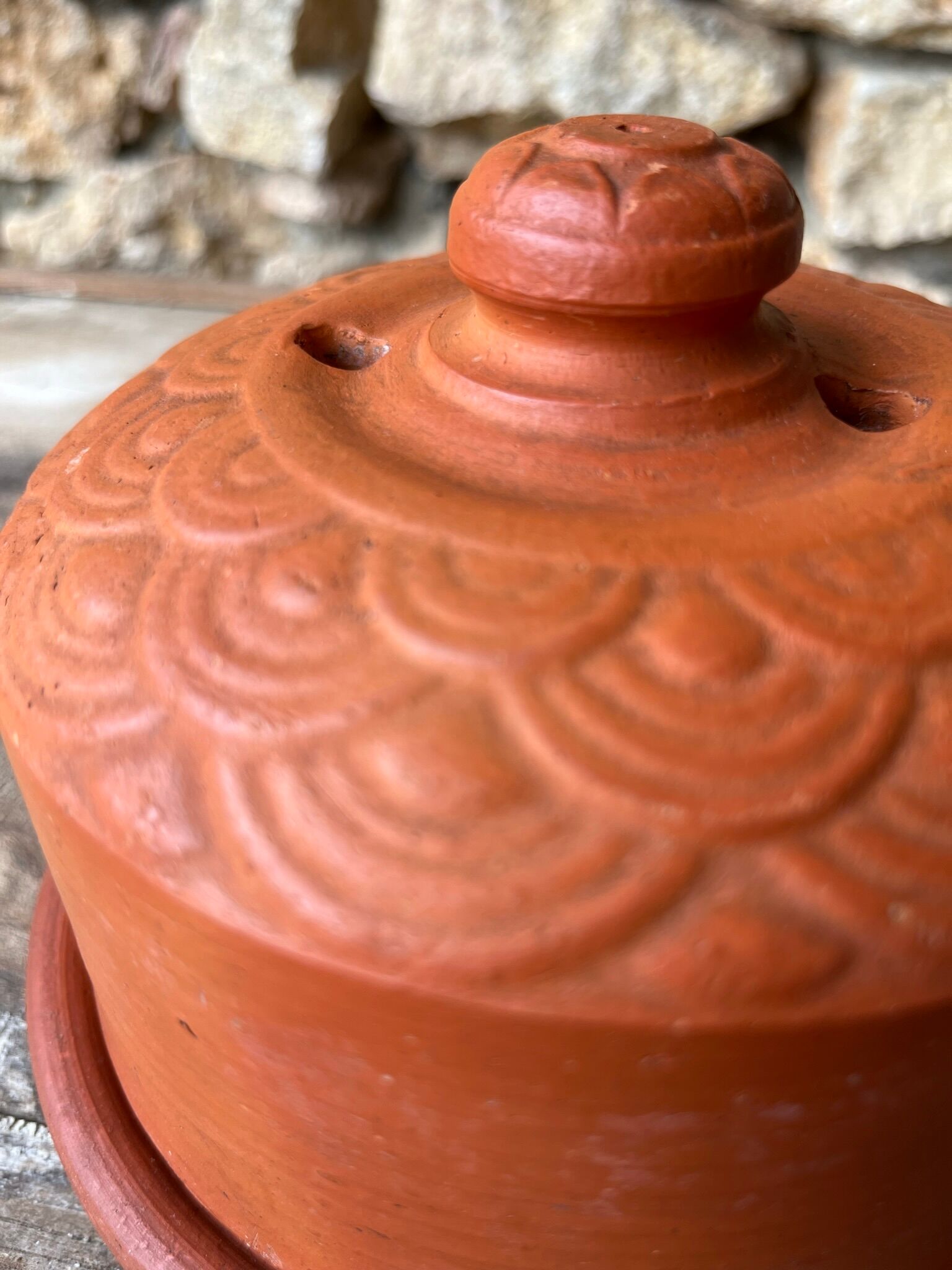 Cheese or butter bell in terracotta and its dish