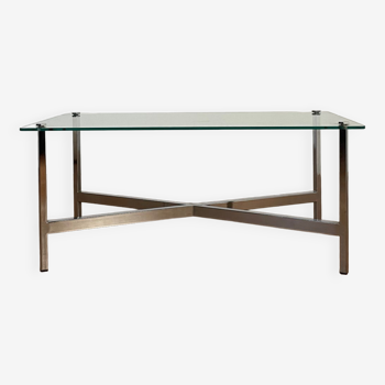 Table basse métal chromé et verre