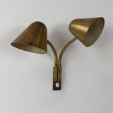 Double orientable vintage patinated brass wall light, Jacques Biny France 1950.