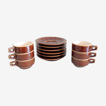 Suite de six tasses bistrot en ceramique marron 60/70