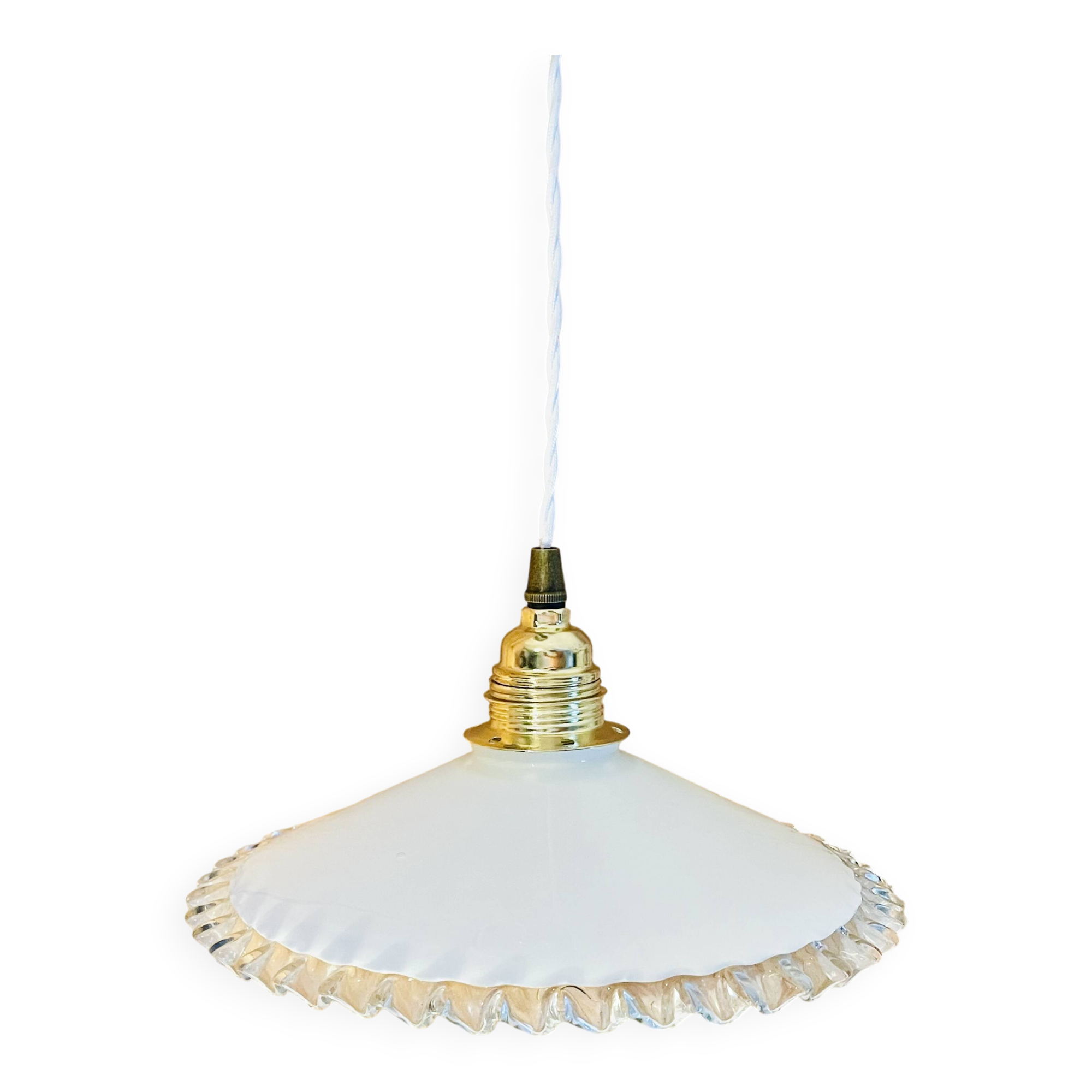 White opaline and gold metal pendant light