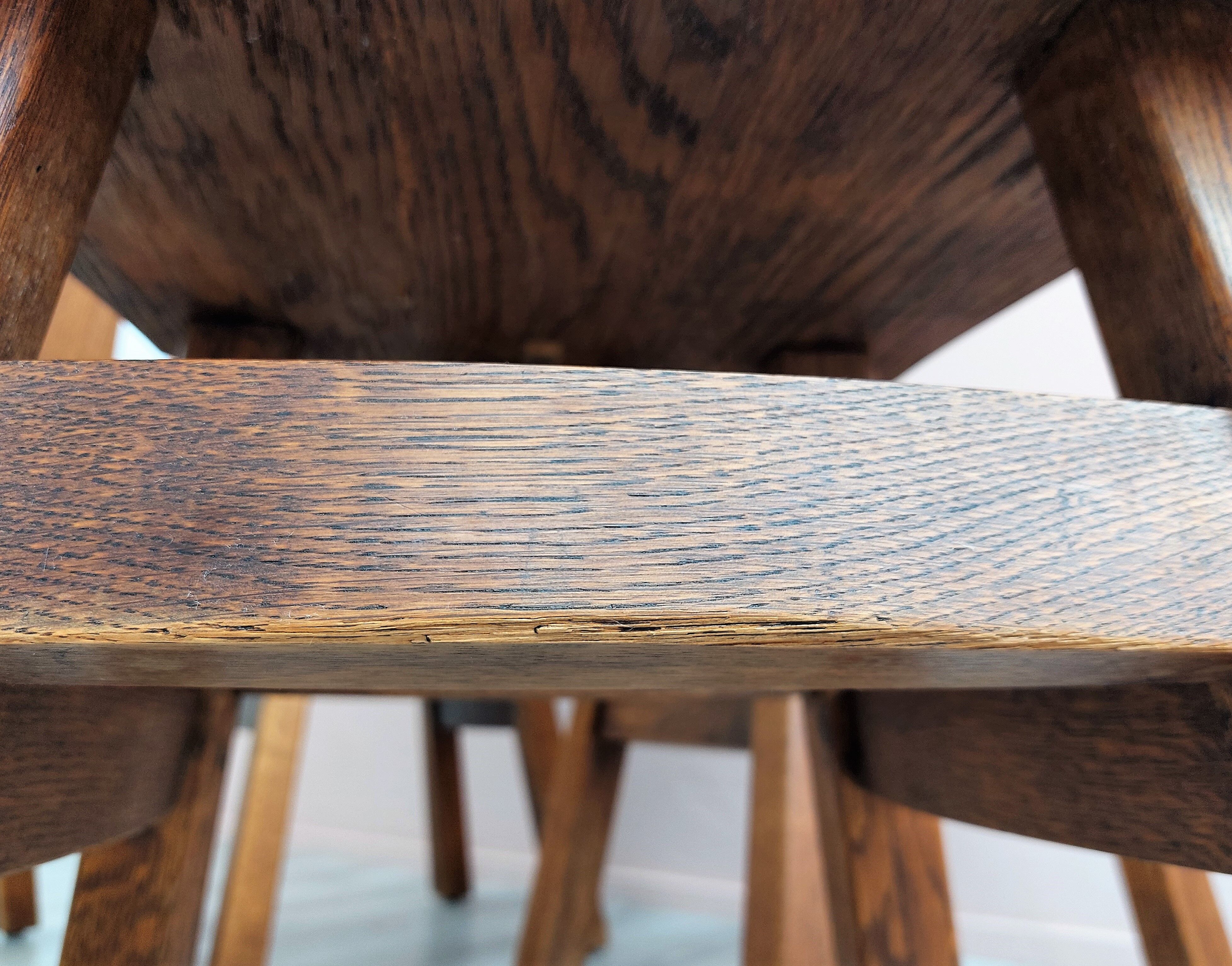 Set of 4 Belgian Brutalist Oak Dining Chairs.