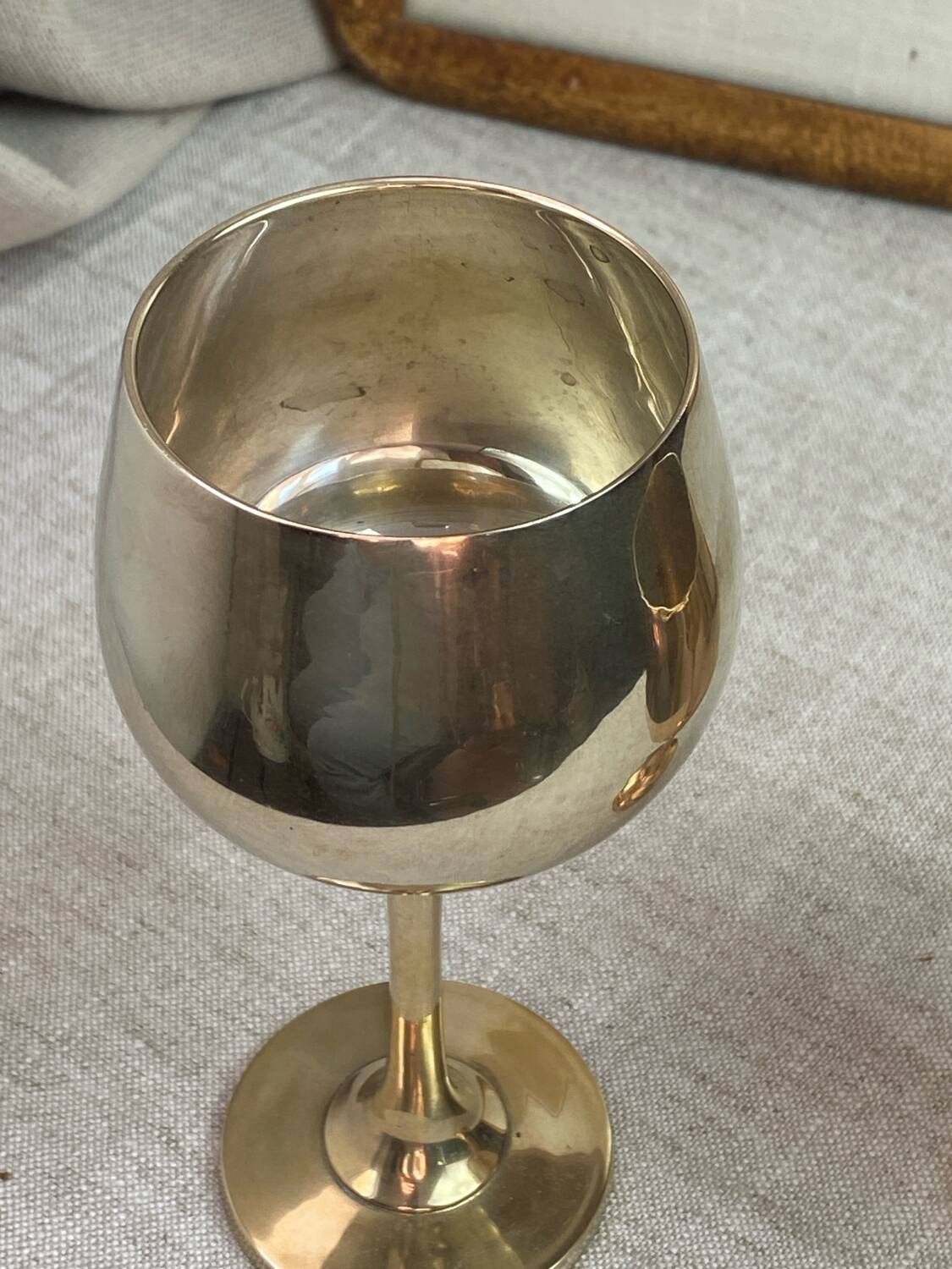 Green stemmed, brass chalices