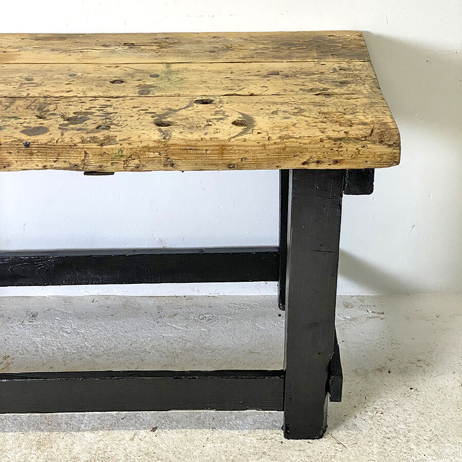 Antique blackened wood and varnished top