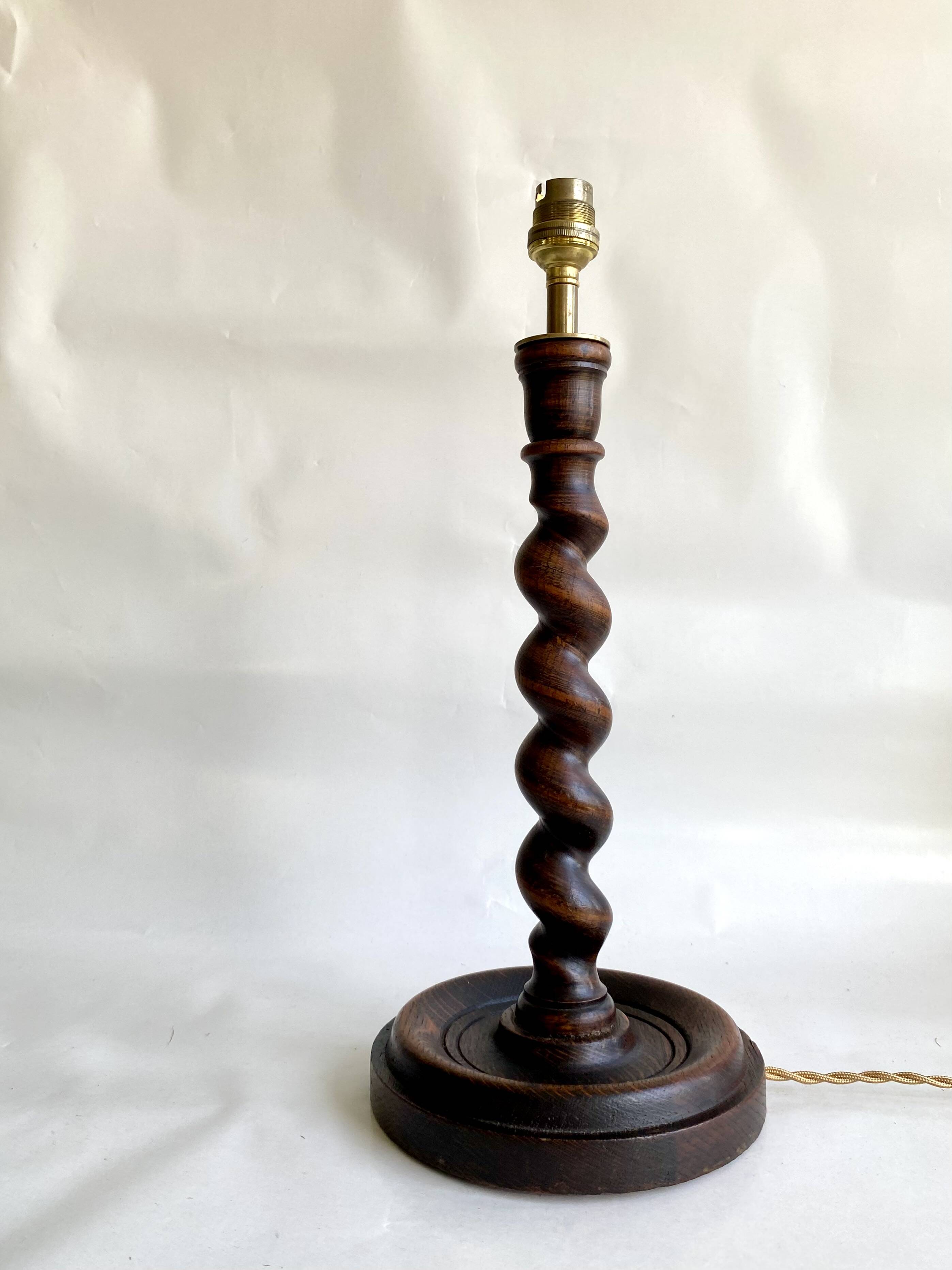 Twisted wooden lamp, cotton shade