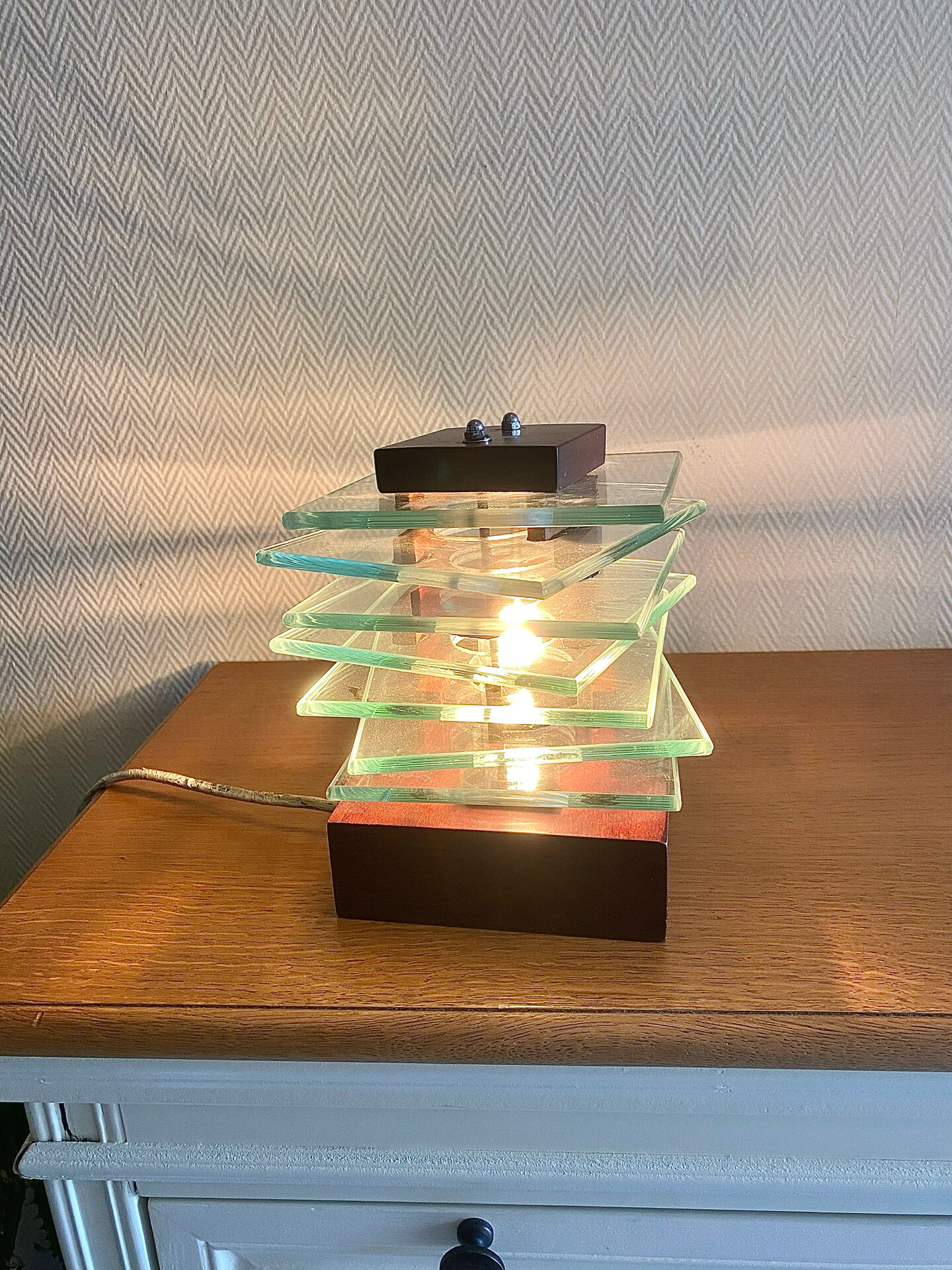 Vintage stepped glass lamp in Desny style
