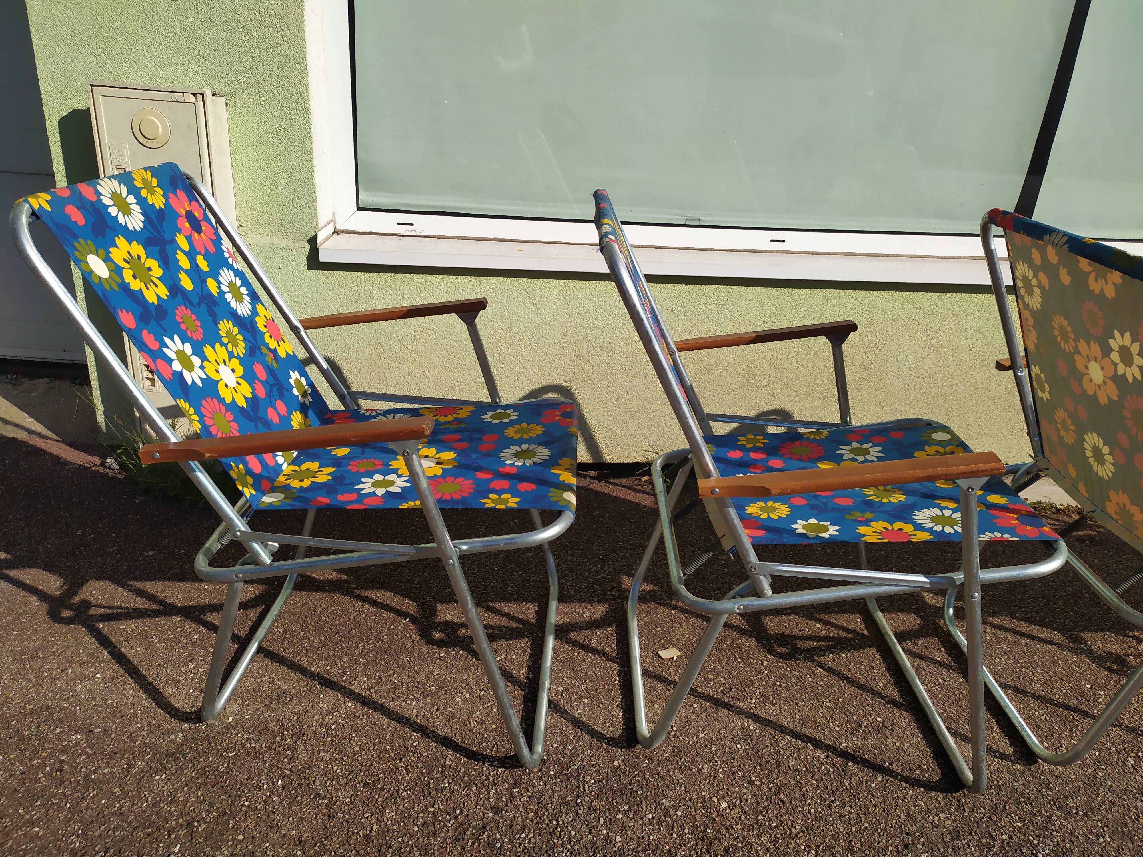 Lot de 4 chaise de camping pliante vintage bleu fleur