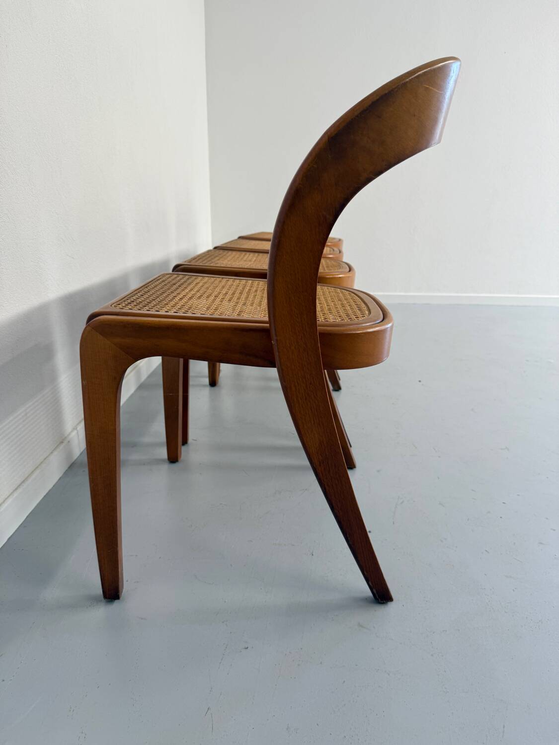 Set of 4 Baumann chairs, Gondola model, wood and cane, 70s