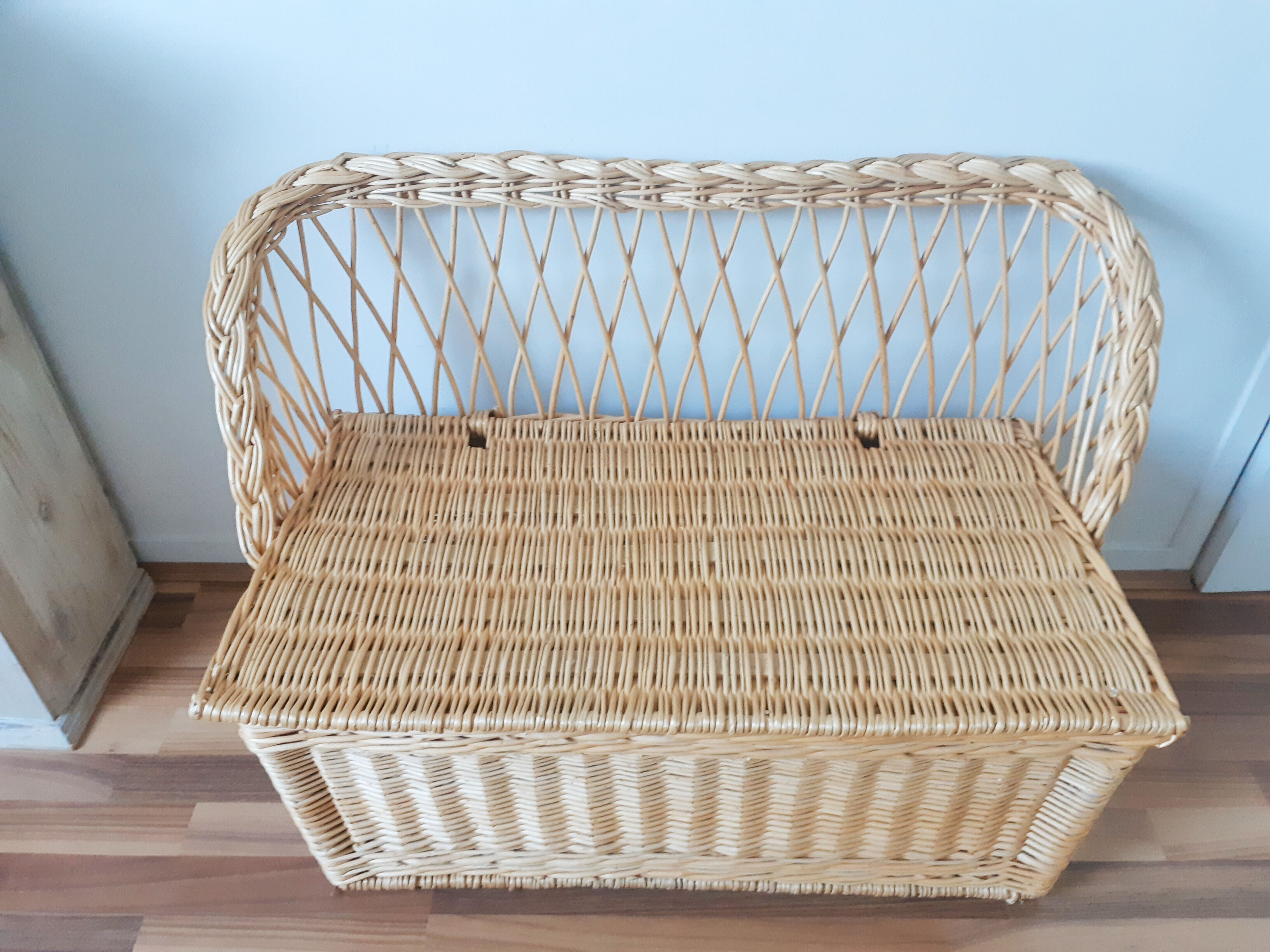 Antique rattan toy chest, wicker, bench