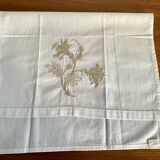 Essuie mains coton blanc brodé de lys beiges