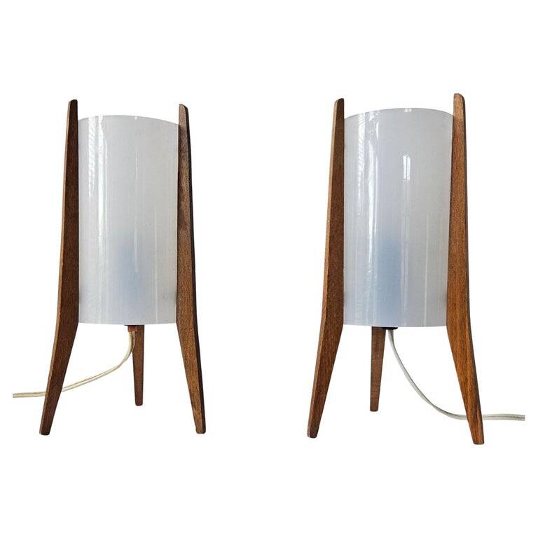 Pair of Mid-Century Table Lamps Pokrok Zilina, Tripod, Rocket, 1970s