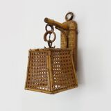 Rattan and cane lantern wall light. 1950s-1960s