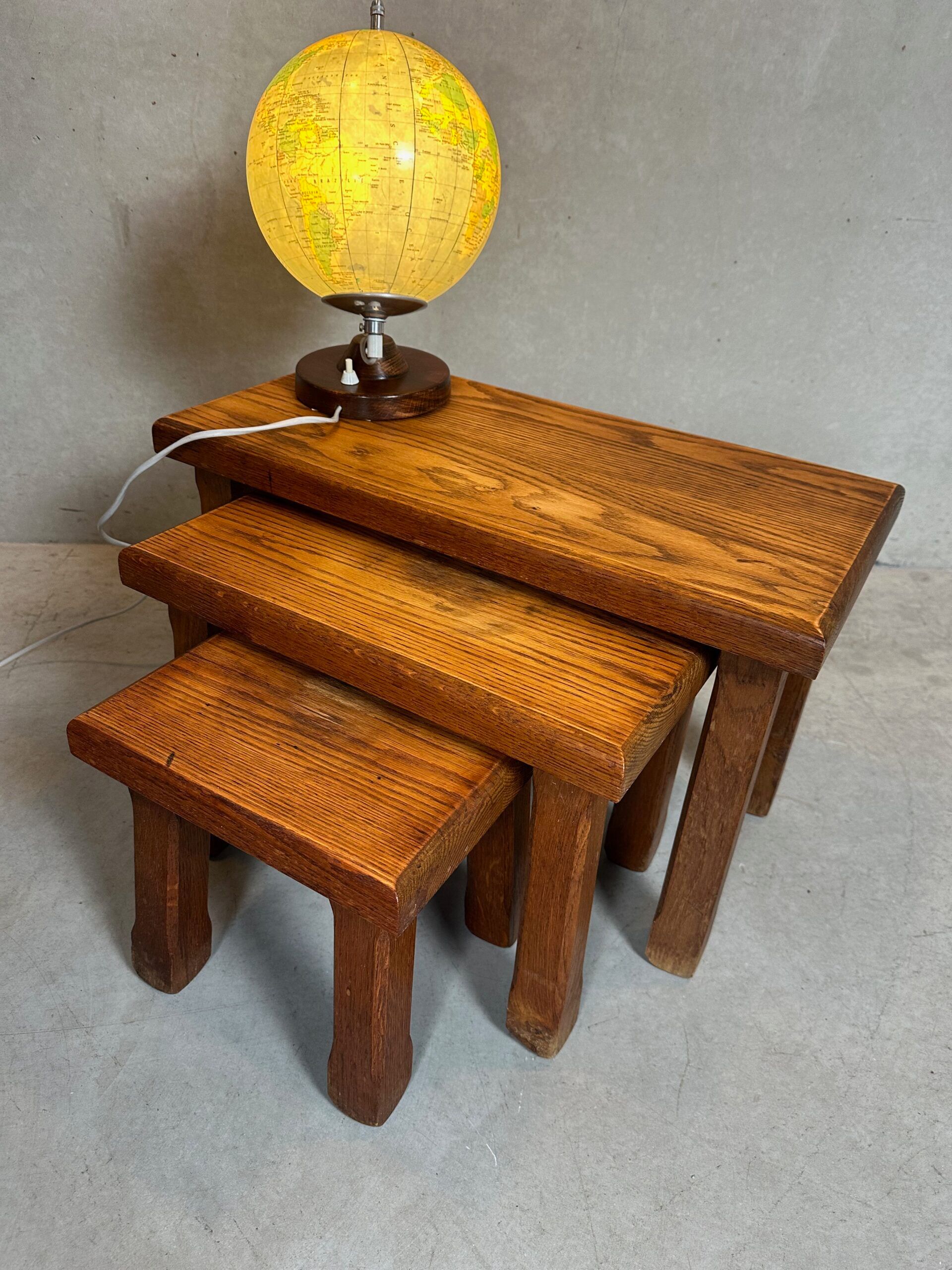 3x brutalist nesting tables – oak